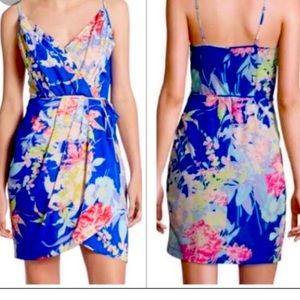 Yumi Kim tulip faux wrap dress with vibrant floral print.